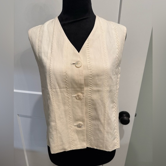 Susie Tompkins vintage Cream Button-Up mixed texture mother of pearl buttons - Picture 1 of 8